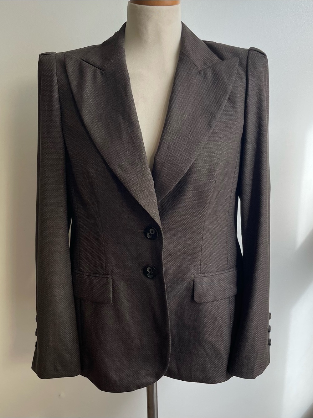 NWT Vintage Escada Wool Silk Fitted Blazer Chocolate Brown Two Button 38 Medium